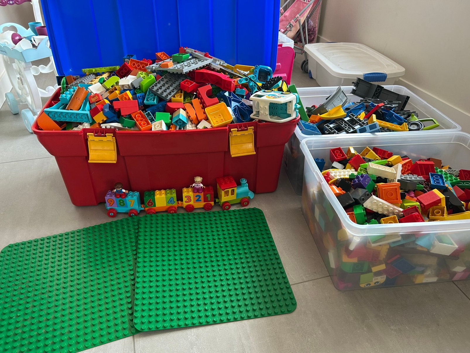 Grote collectie LEGO Duplo met treinen, dieren en meer!, Ophalen, Gebruikt, Overige merken