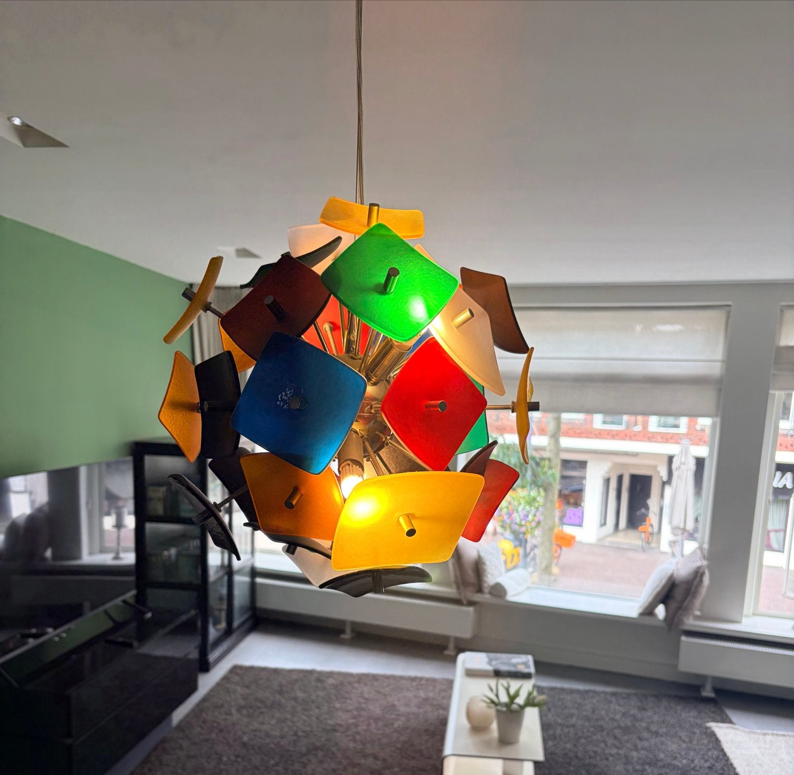 Unieke Vintage Hanglamp /Sputnik Kroonluchter met Muranoglas, Ophalen, Gebruikt, Glas, E14 (klein)
