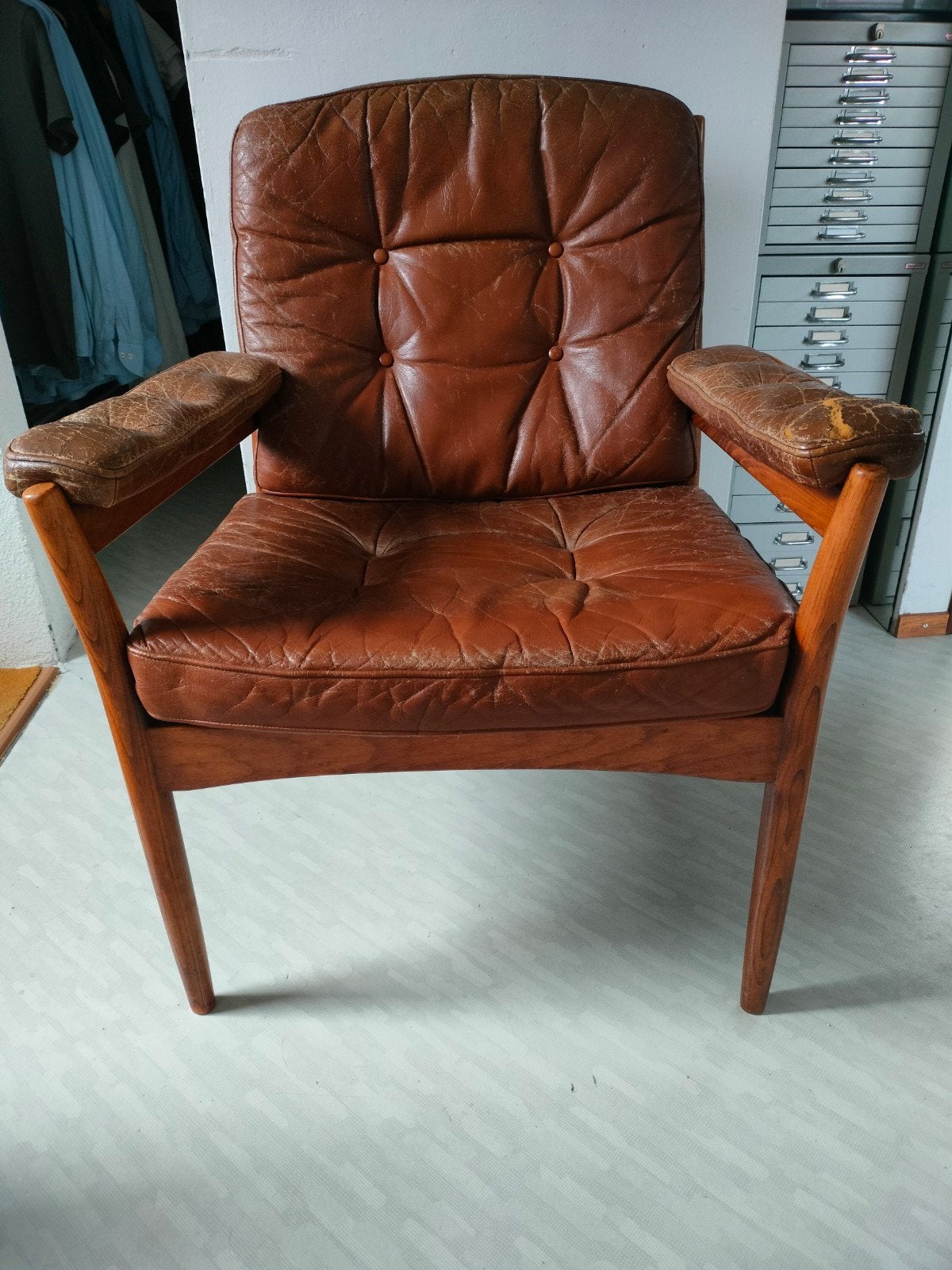 vintage G.Möbel fauteuil / stoel jaren 60, Huis en Inrichting, Fauteuils, Ophalen, Gebruikt, 50 tot 75 cm, Leer
