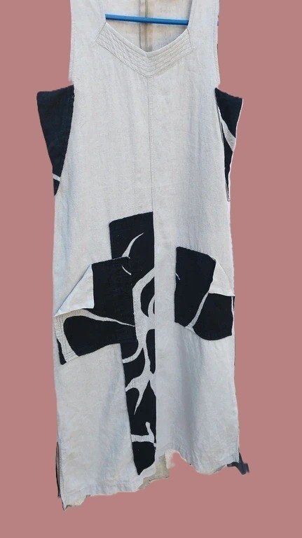 Zomerjurk in linnen, maat M, Kleding | Dames, Maat 38/40 (M), Zo goed als nieuw, Ischiko, Onder de knie