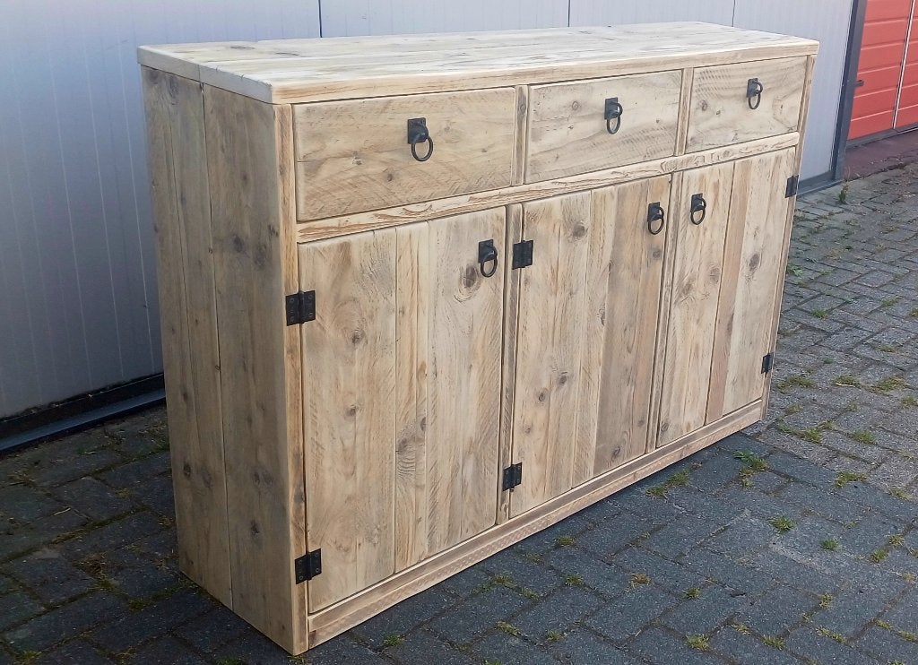 Dressoir wandkast servieskast massief hout lades deuren, Huis en Inrichting, Ophalen, 150 tot 200 cm, 25 tot 50 cm, Nieuw