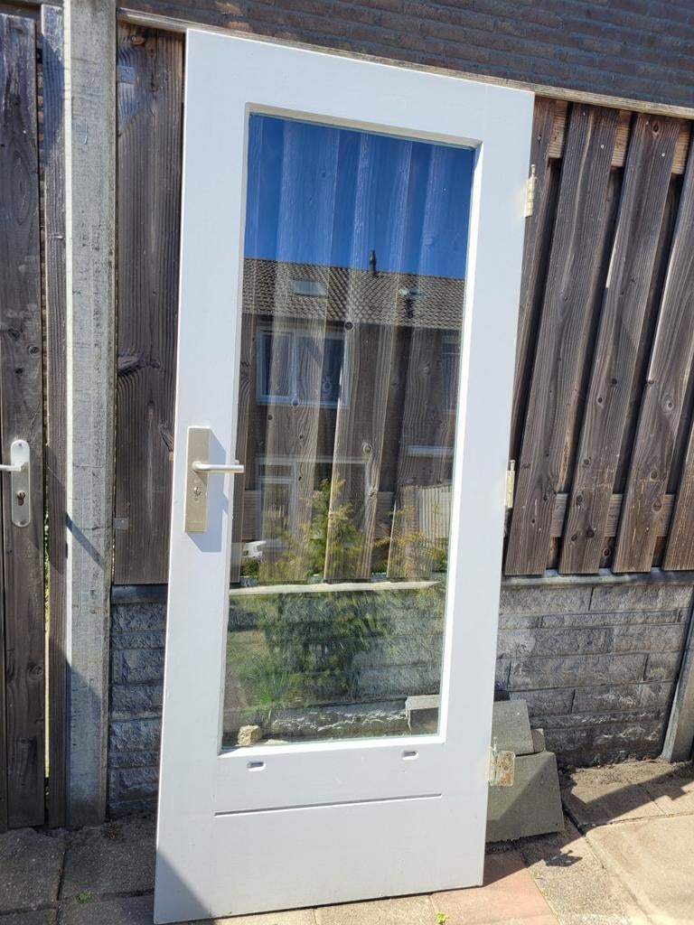 Witte Achterdeur met Glas, Gebruikt, 80 tot 100 cm, Ophalen of Verzenden, Buitendeur