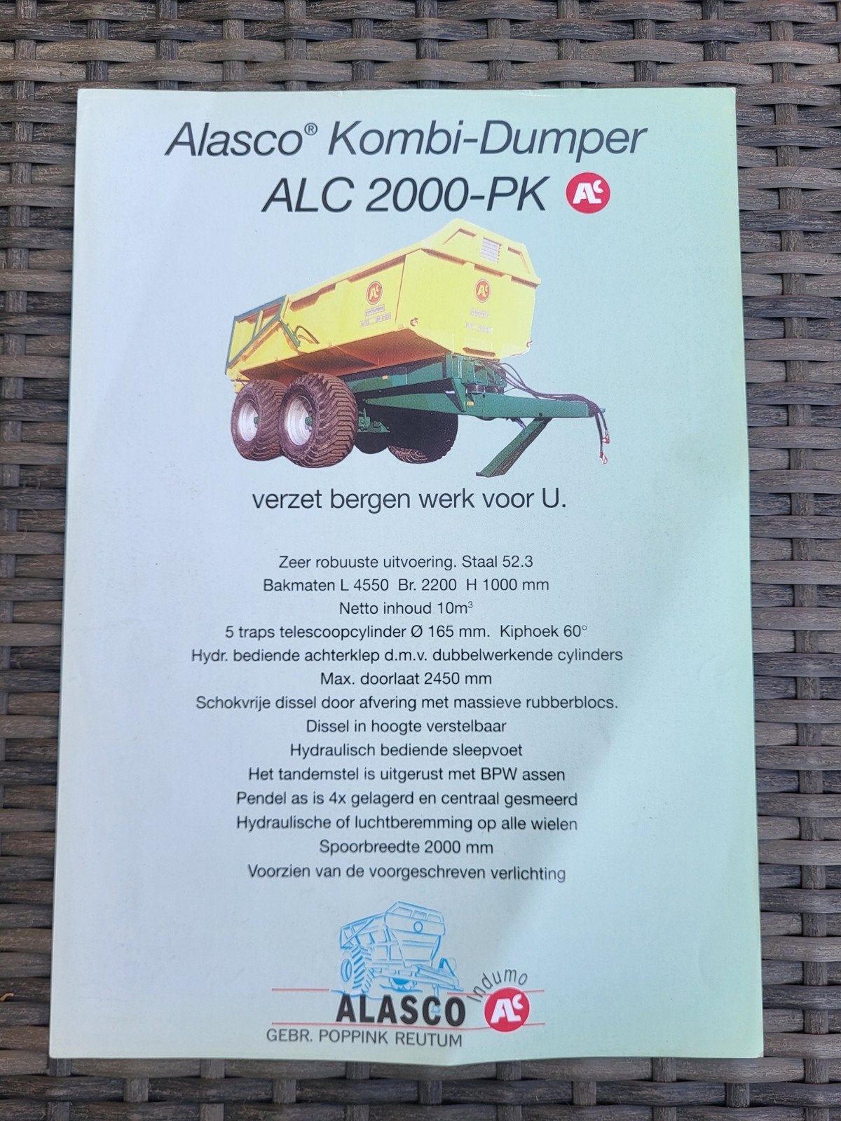 tractor folder Alasco ALC 2000 PK kombi dumper, Ophalen of Verzenden, Zo goed als nieuw