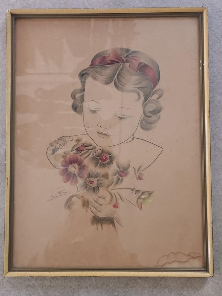 Mooi oud schilderijtje tekening, Antiek en Kunst, Kunst | Tekeningen en Foto's, Ophalen