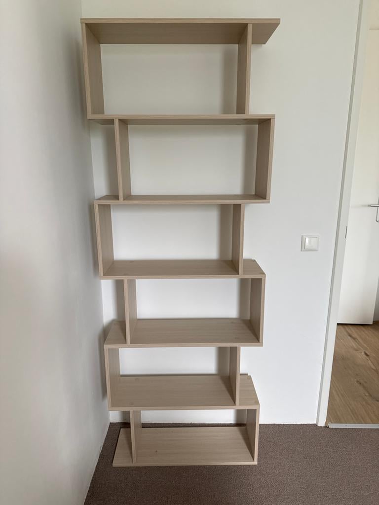 Moderne zigzag boekenkast - Licht hout, Ophalen, Met plank(en), 200 cm of meer, 50 tot 100 cm
