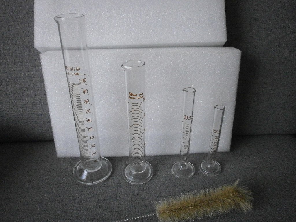 Maatcilinder set van 5  met borstels, laboratorium glaswerk, Ophalen of Verzenden, Nieuw