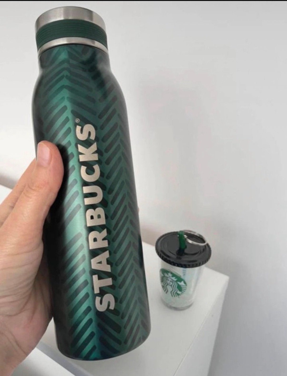 Starbucks Thermosfles Groen Visgraatpatroon + Sleutelhanger, Ophalen of Verzenden, Nieuw, Groen, Metaal