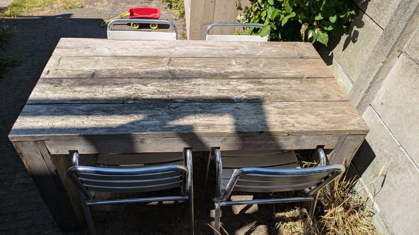 Steigerhouten tuintafel (150x79 cm) met/zonder stoelen TEAB, Ophalen, Gebruikt, Rechthoekig, Hout