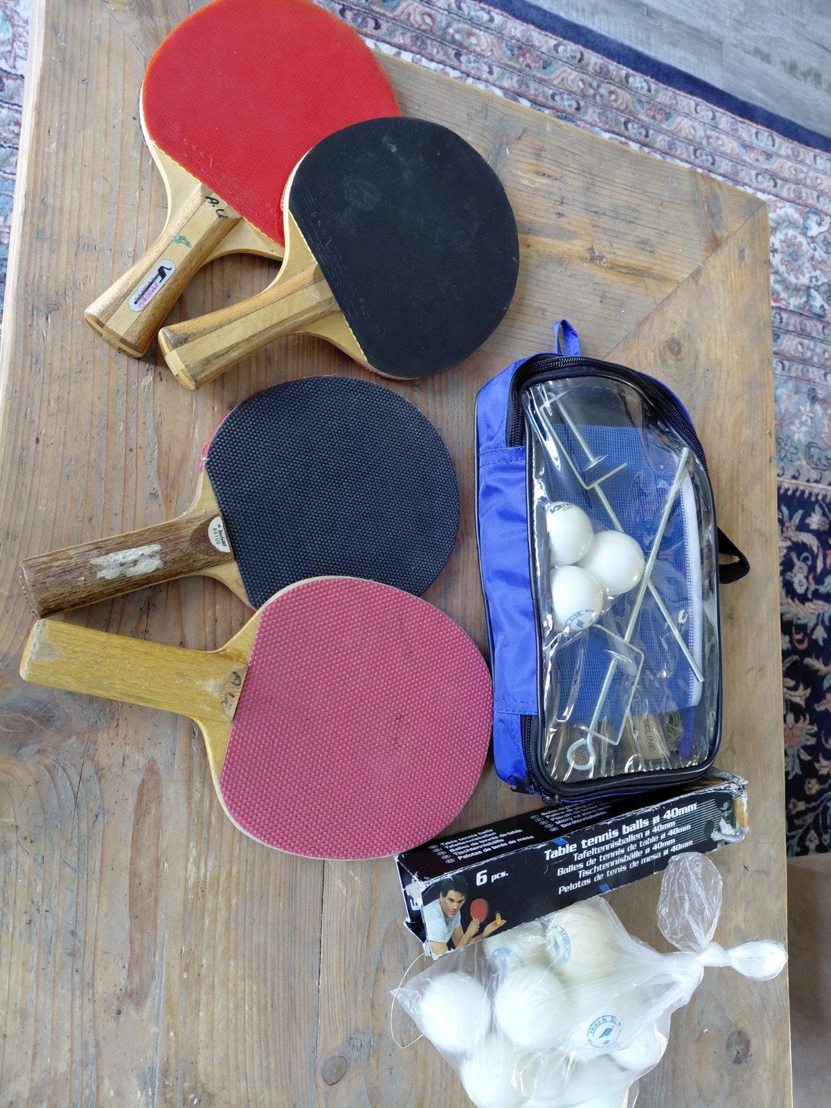 Tafeltennis set: batjes, balletjes en netje, Ophalen of Verzenden, Gebruikt, Net, Batje(s) of Balletje(s)