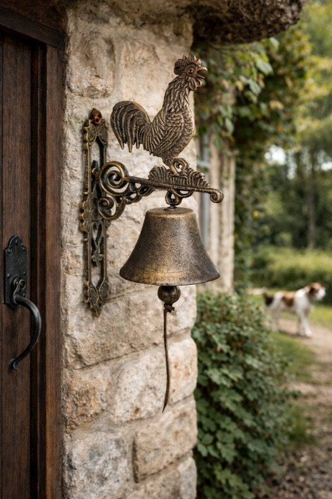 DEURBEL / HAAN/ BRONS KLEURIG /GIETIJZER /, Huis en tuin decoratie Marie, Nieuw, Info@huisentuindecoratiemarie.nl, Peize