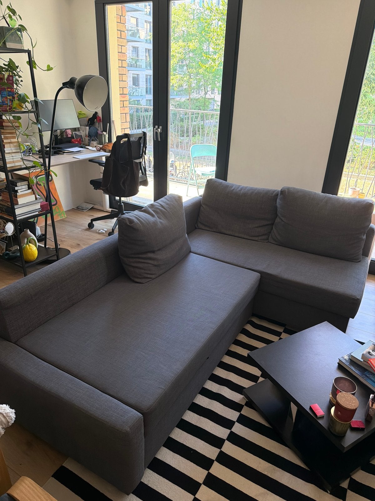 IKEA FRIHETEN slaapbank met opbergruimte, donkergrijs, Ophalen, Gebruikt, Tweepersoons, Overige maten