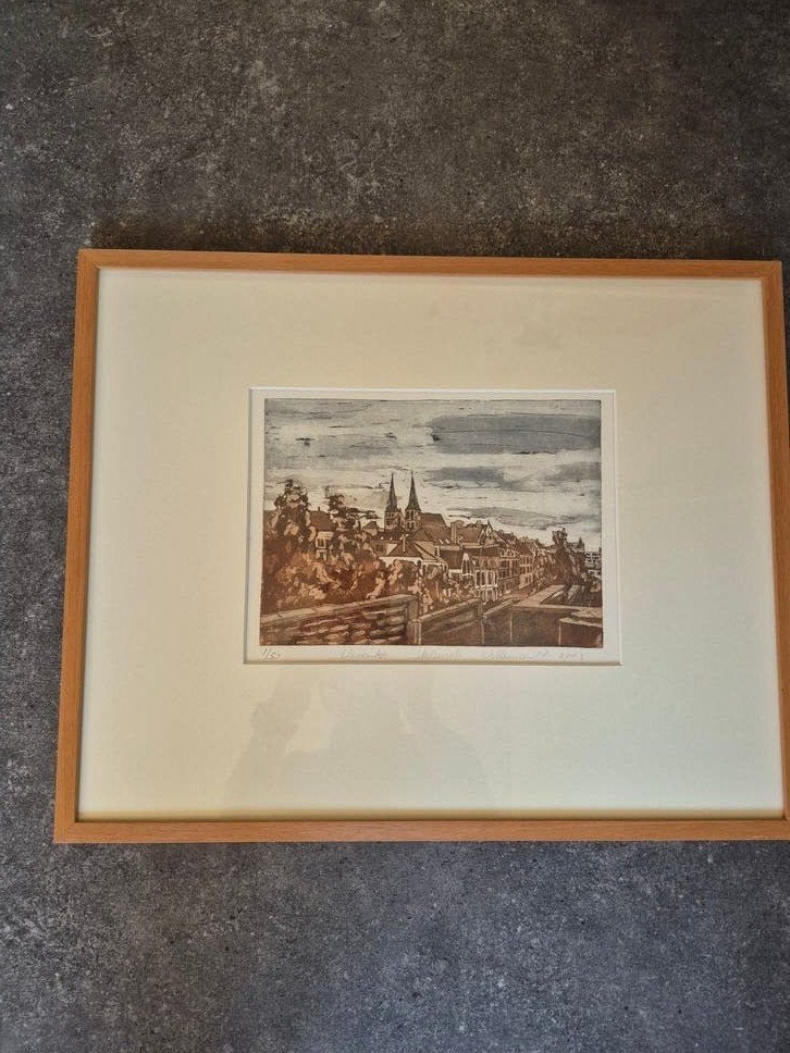 Ets Deventer - Willemien Holterman (2002/2003), Ingelijst, Ets, Stadsgezicht, 52 cm