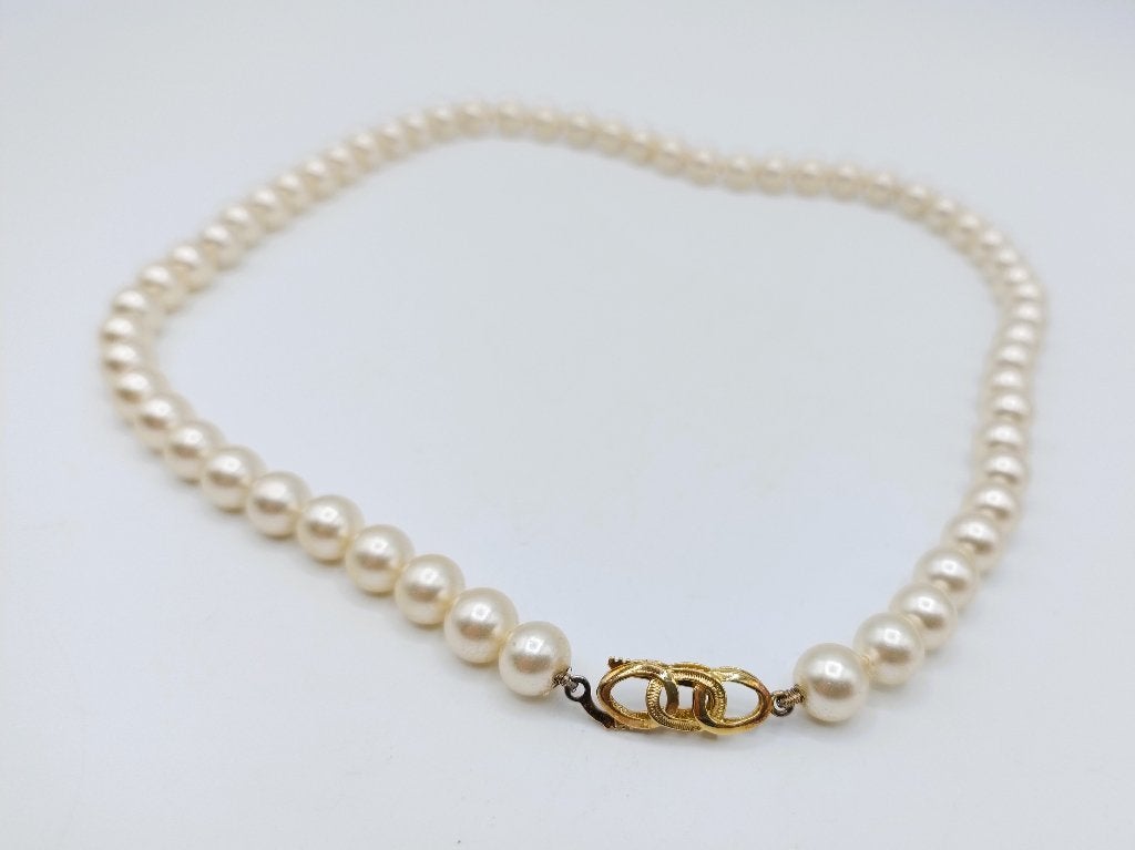 Parelketting met goudverguld zilveren slot, 45 cm, Gebruikt, Info@zilverwebsite.nl, Verzenden, Zilverwebsite.nl