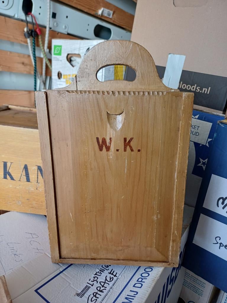 Oude houten schooltas met initialen W.K., Antiek en Kunst, Ophalen of Verzenden