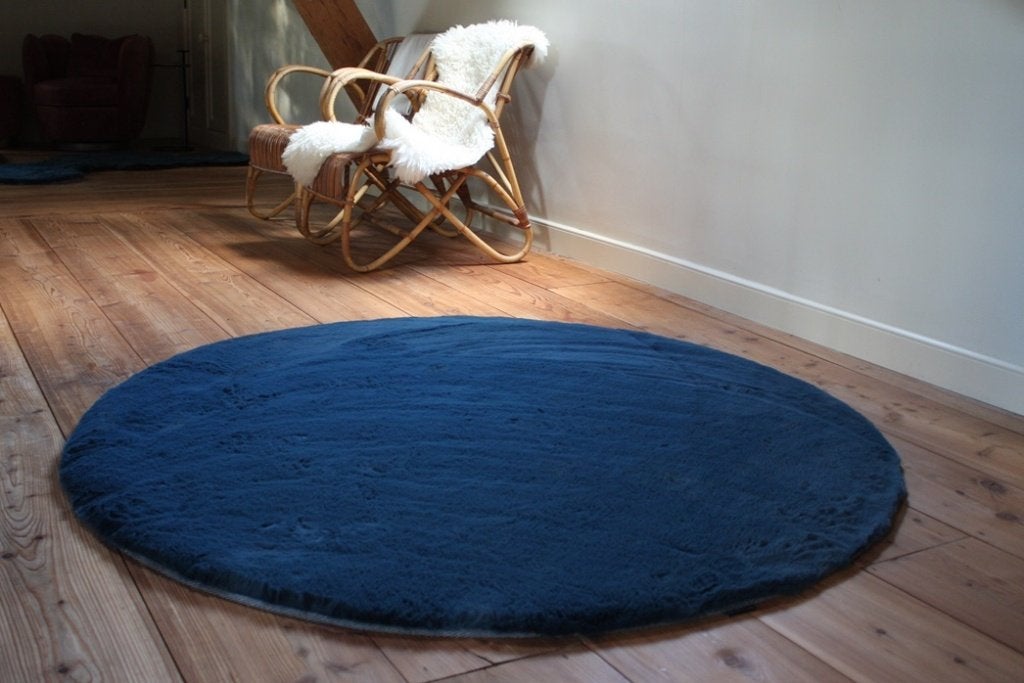 Superzacht rond vloerkleed Comfy Fluffy donkerblauw Ø160