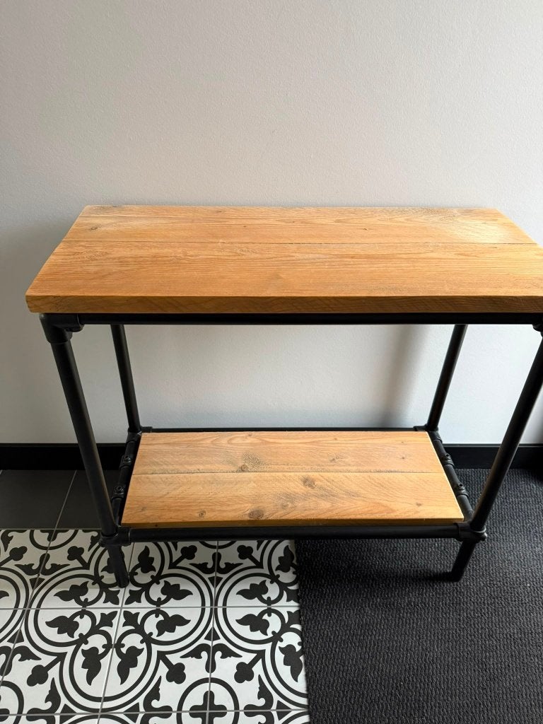 Industriële sidetable van steigerbuizen zwart, Ophalen, Gebruikt, 100 tot 150 cm, Metaal
