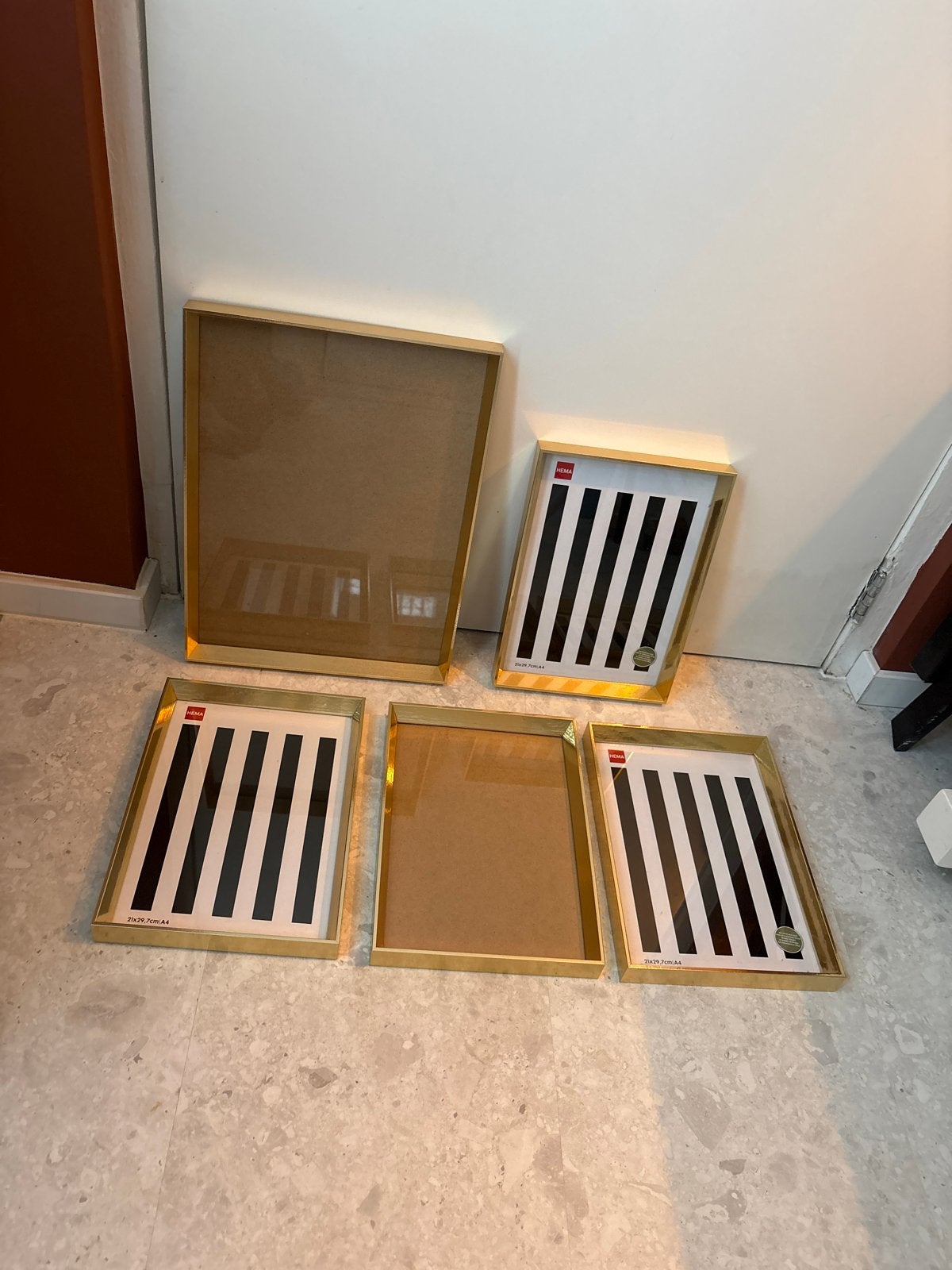 Gouden HEMA fotolijsten A4 en groter formaat (5 stuks), Ophalen, Kunststof, Gebruikt, Fotolijst