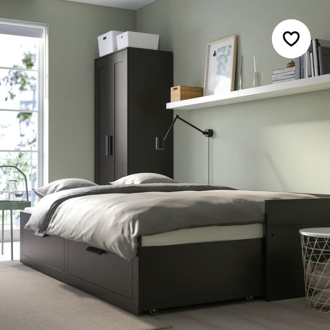 IKEA Hemnes bedbank met 2 lades - Zwartbruin, Ophalen, Zwart, Tweepersoons, 80 cm