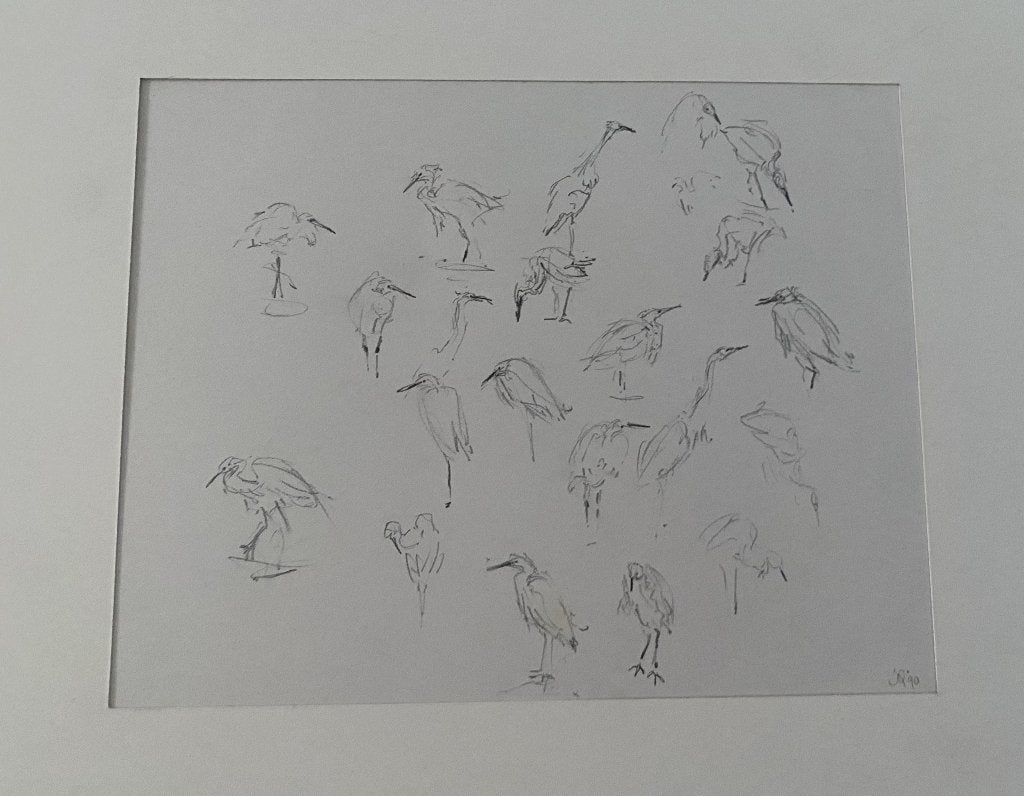 Joanna Quispel - Witte Reigers, Antiek en Kunst, Kunst | Tekeningen en Foto's, Tekening, Pasteltekening, Achter glas, Gesigneerd