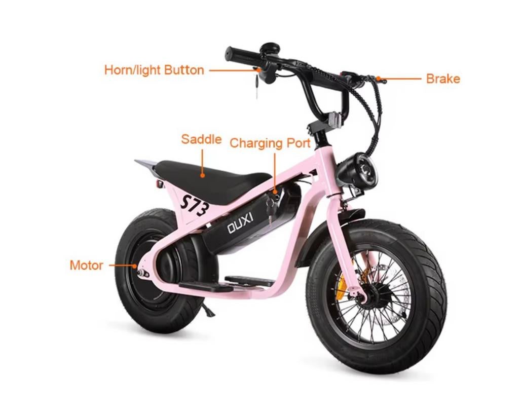 *** Ouxi kinder fatbike motortje loopfiets S73***, Fietsen en Brommers, Elektrische fietsen, Nieuw, Minder dan 47 cm, 30 tot 50 km per accu