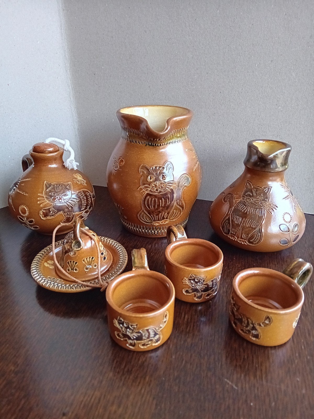 Westerwald Aardewerk Katten Servies Set - Vintage Keramiek, Antiek en Kunst, Ophalen of Verzenden