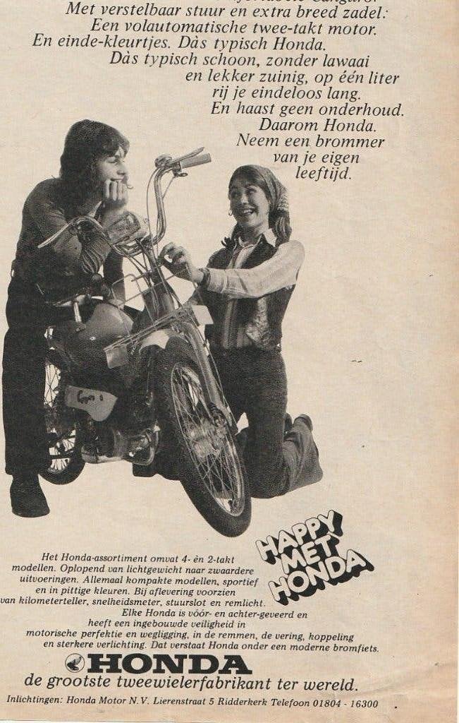 Retro reclame 1979 Honda brommer Canguro breed zadel, Verzenden, Overige typen