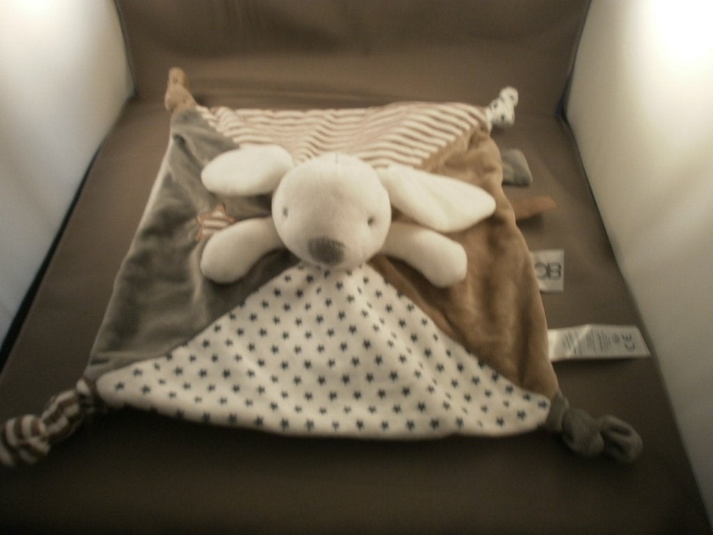 obaibi konijn knuffel doek grijs/wit/bruin velours knisper, Ophalen of Verzenden, Wasbaar, Middelgroot (20 tot 80 cm), Meerkleurig