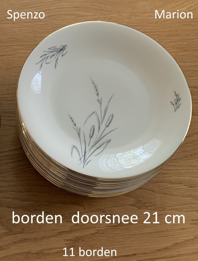 borden, 11 lunch- ontbijtborden m. lisdodde Spenzo 'Marion', Antiek en Kunst, Antiek | Servies los, Ophalen of Verzenden