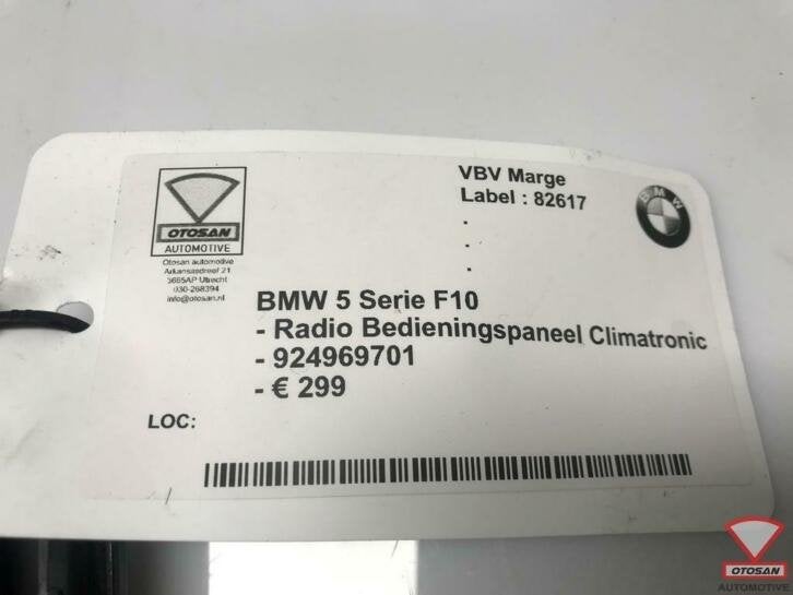 bmw 5 serie f10 radio bedieningspaneel climatronic 924969701, Petuelring 130
80788  Munich, DE, Gebruikt, Info@bmw.de, Ophalen of Verzenden