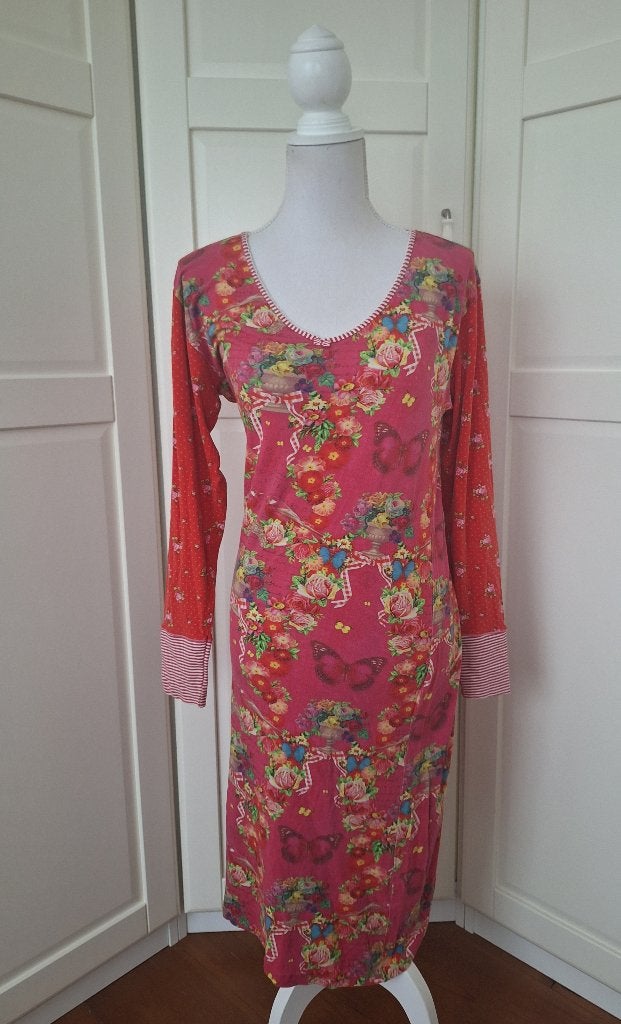 Pip Studio rode vlinder floral print midi jurk, maat L, Kleding | Dames, Maat 42/44 (L), Ophalen of Verzenden, Pip Studio, Gedragen