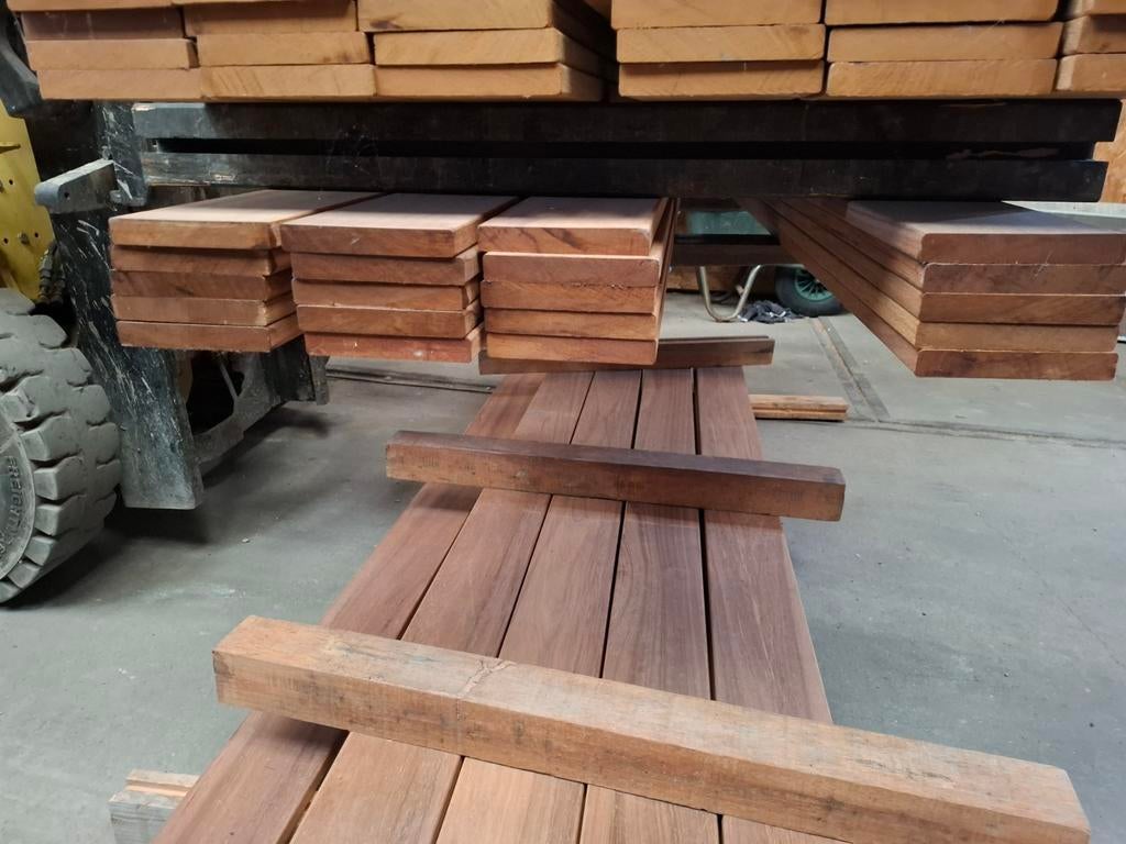 Partij 20 st hardhout vlonderplanken 185 cm bezorgen mogelij, Ophalen, Nieuw, A, Hout