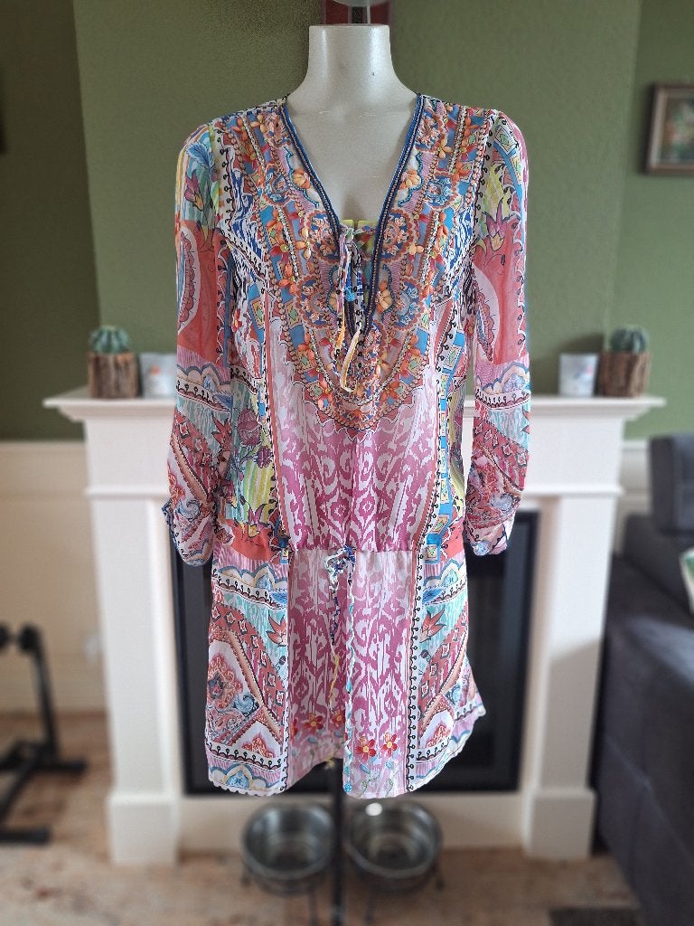 K-design tuniek Beachlife mt 1 S M 38 prachtig bewerkt, Maat 38/40 (M), K-design, Zo goed als nieuw, Meerkleurig