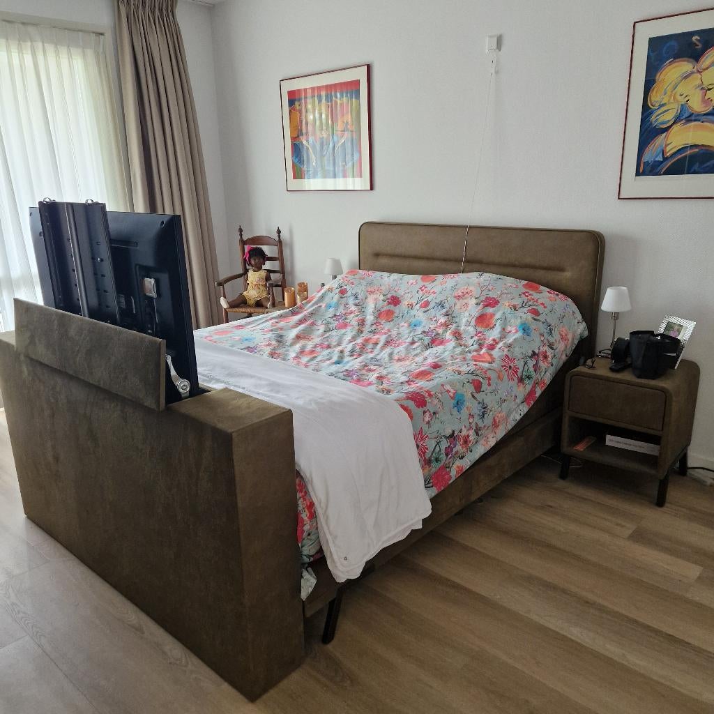 Luxe Swiss Sense elektrische boxspring met TV-lift 160x200, Ophalen, Tweepersoons, 200 cm, 160 cm