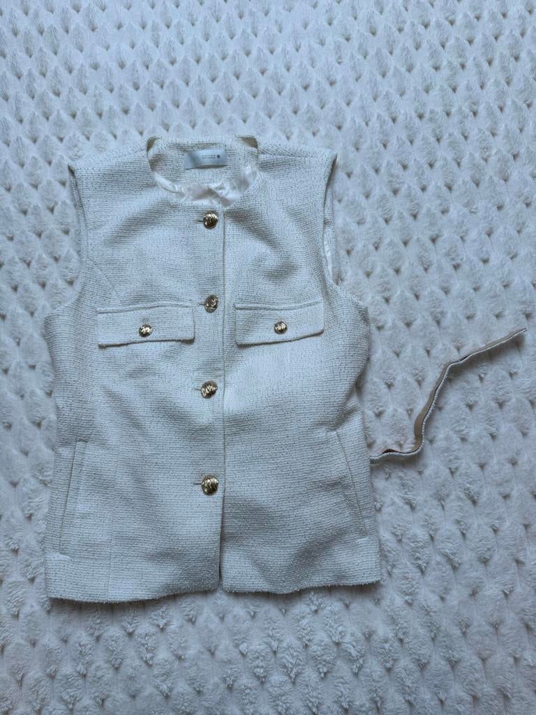 Zara Crèmekleurig Tweed Gilet met Gouden Knopen Maat M, Ophalen of Verzenden, Zo goed als nieuw