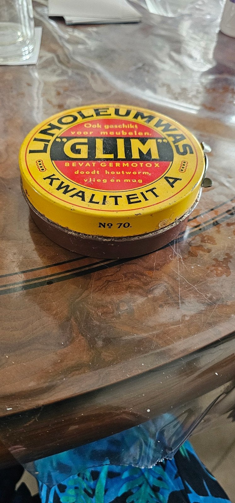 Vintage Glim Linoleumwas Blik - Kwaliteit A, Ophalen of Verzenden