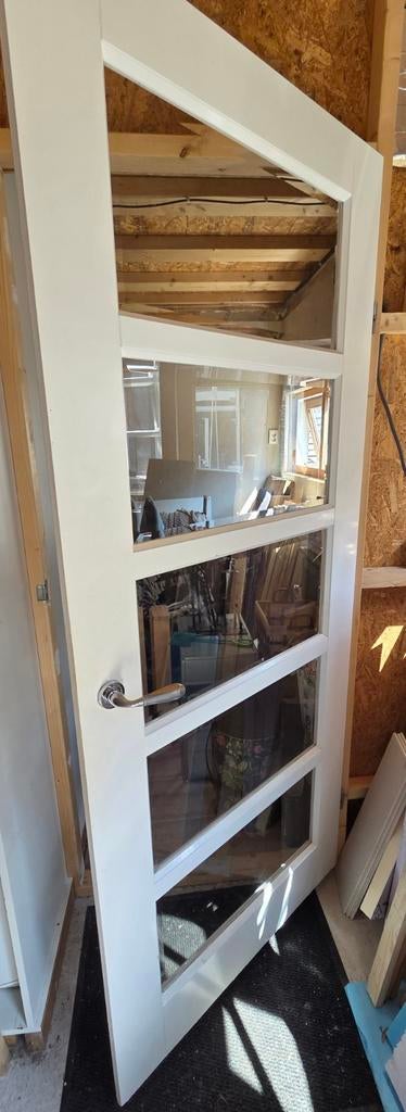 Houten zware deur met geslepen glas, Ophalen, Glas, Binnendeur, 200 tot 215 cm