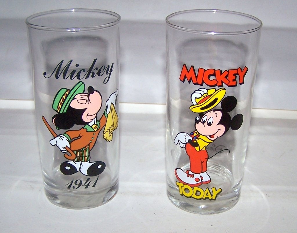 Vintage Mickey Mouse glazen - Disneyland Parijs. Nwst., Ophalen of Verzenden, Mickey Mouse, Zo goed als nieuw, Servies