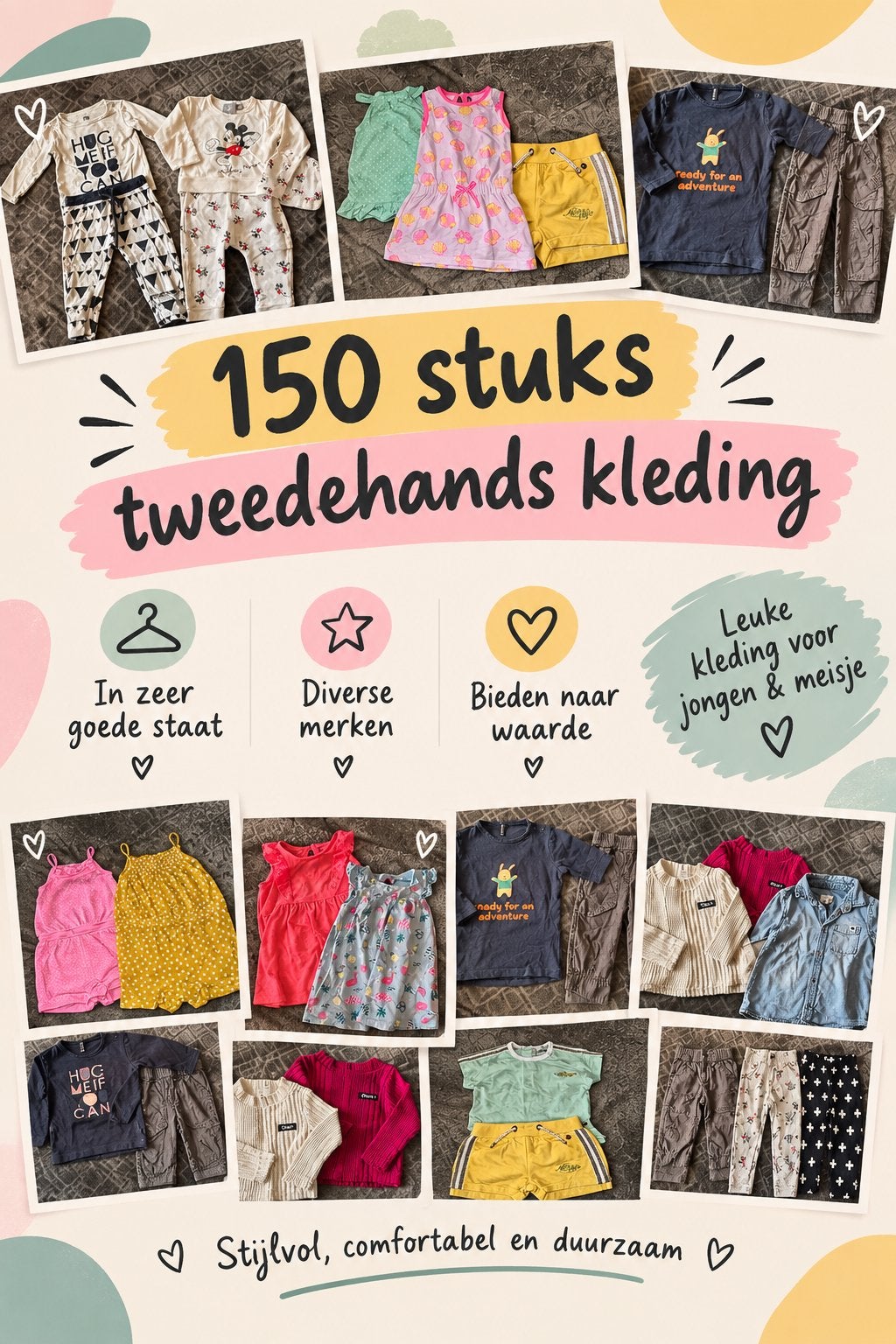 150 stuks tweedehands kleding voor jongen en meisje, Ophalen of Verzenden, Zo goed als nieuw, Jongen of Meisje
