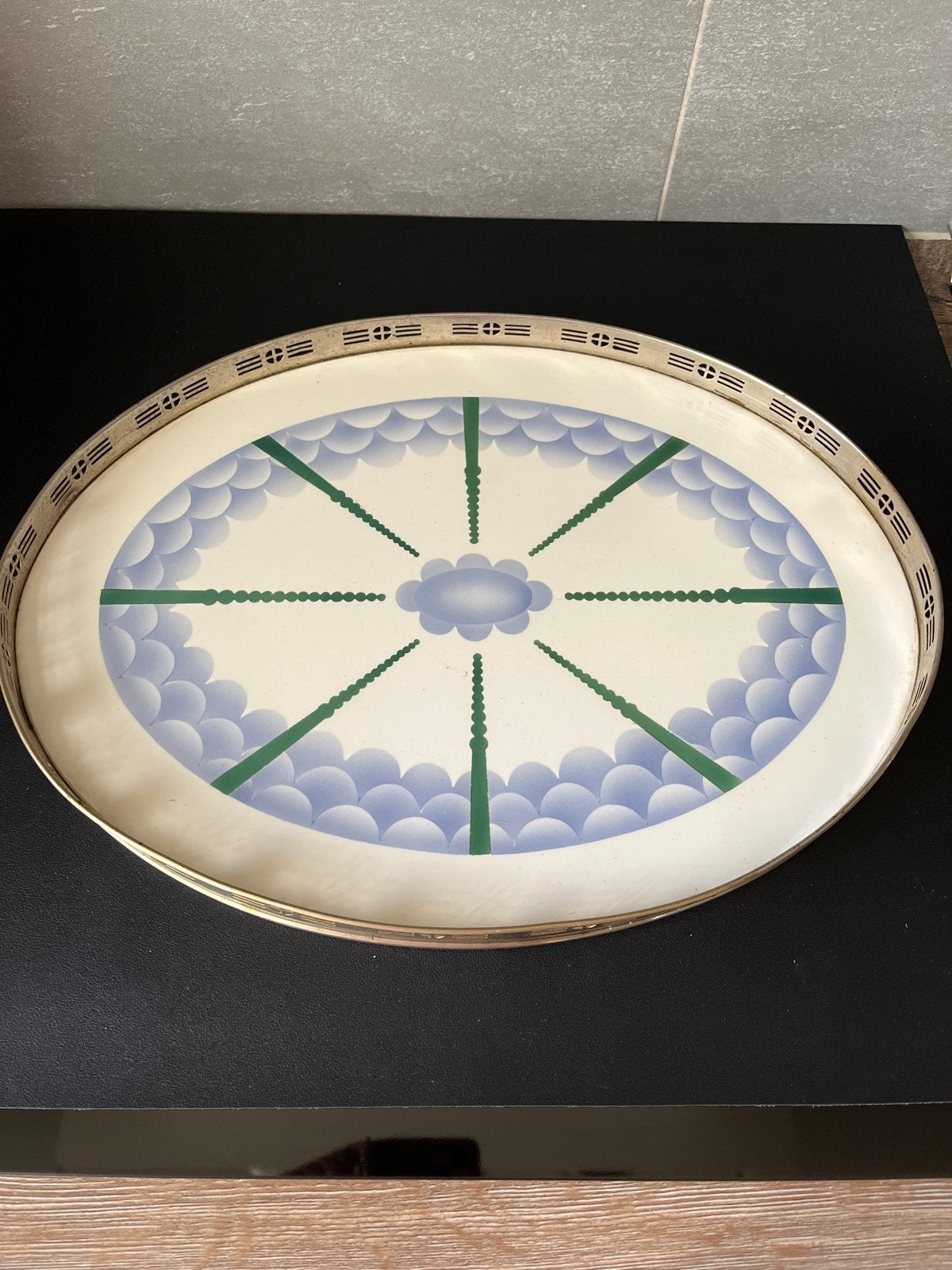 Vintage ovale dienblad met art deco patroon, Antiek en Kunst, Ophalen of Verzenden