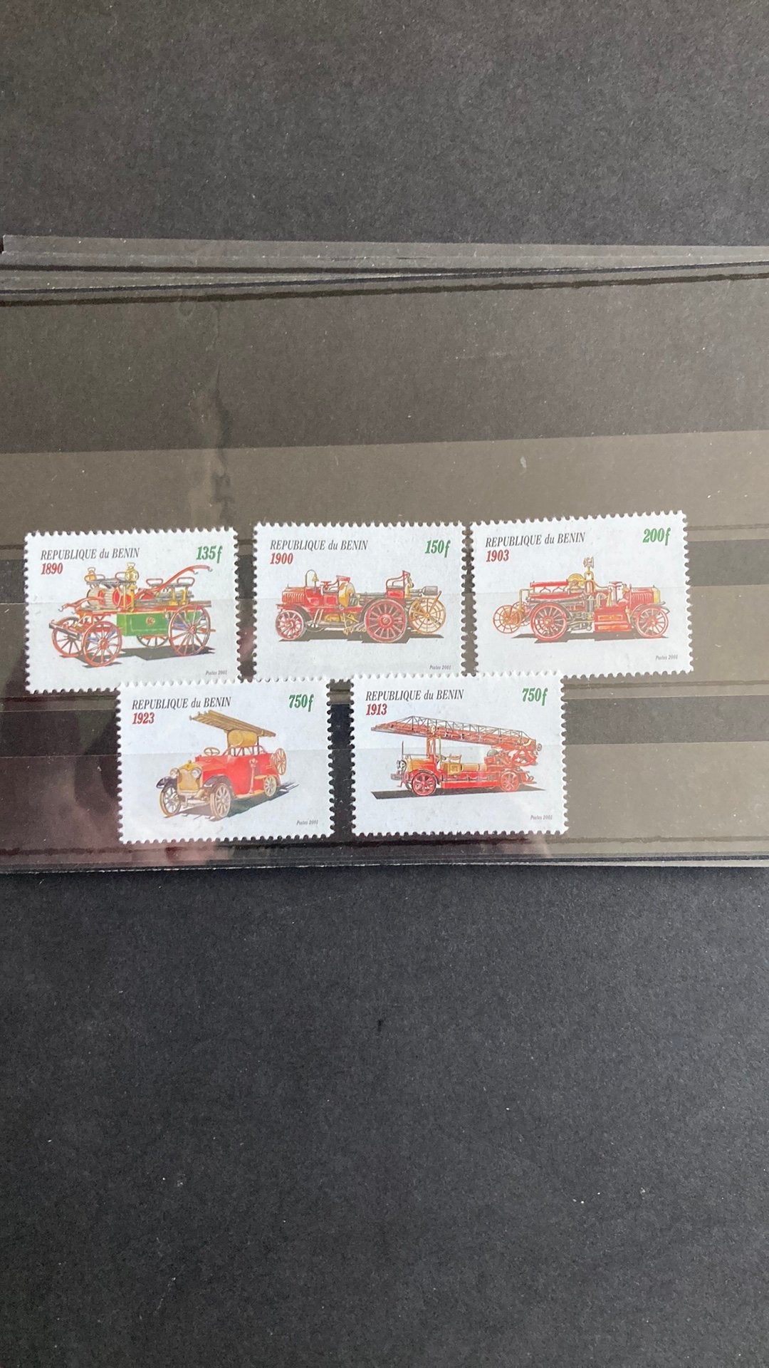 Benin 1332 + 1332 l1/4 brandweer auto post fris /1877, Ophalen of Verzenden, Auto's