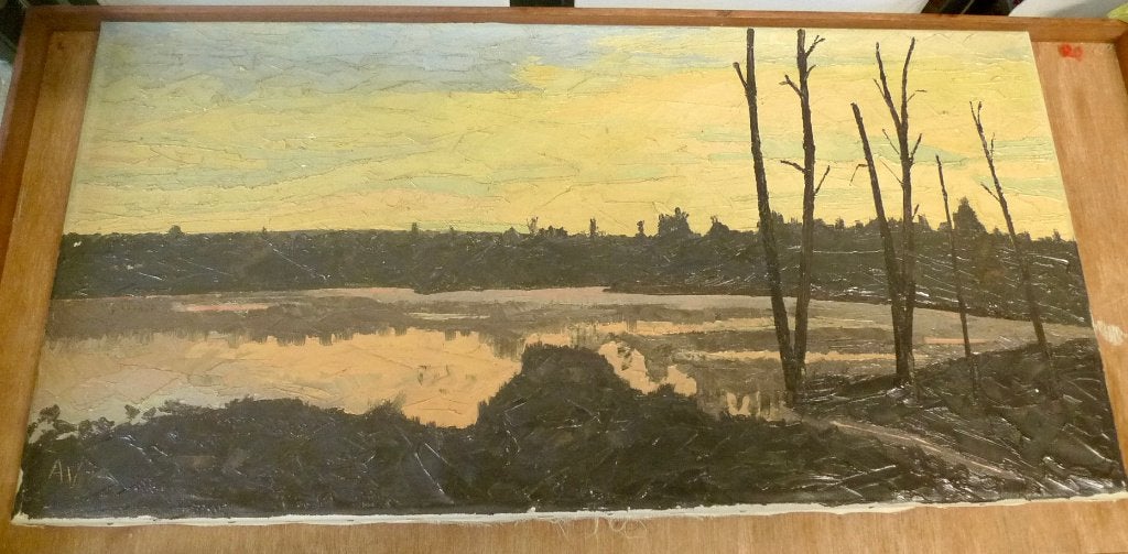 Vallende avond in Nijmegen 1962 olieverf, Ophalen, Landschap