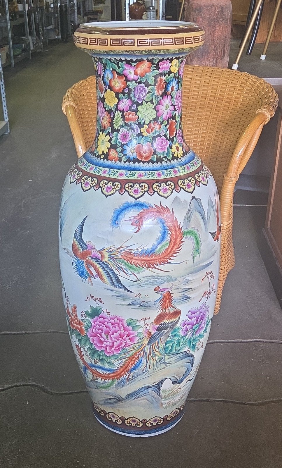 Chinese porseleinen vloervaas pauw feniks China ca 110cm, Ophalen