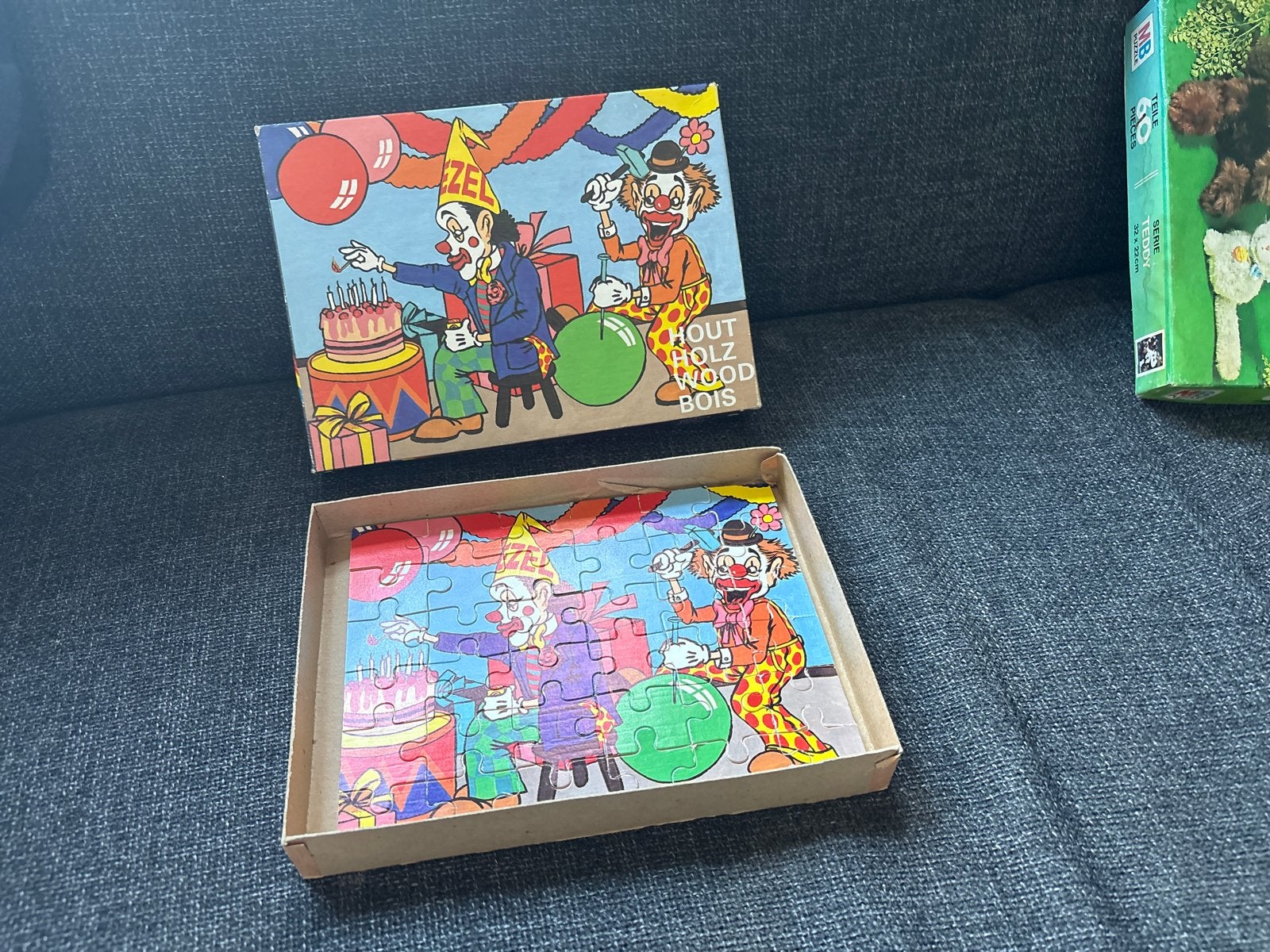 Vintage Houten Clown Puzzel - Feesttafereel, Ophalen, 2 tot 4 jaar, Gebruikt, 10 tot 50 stukjes