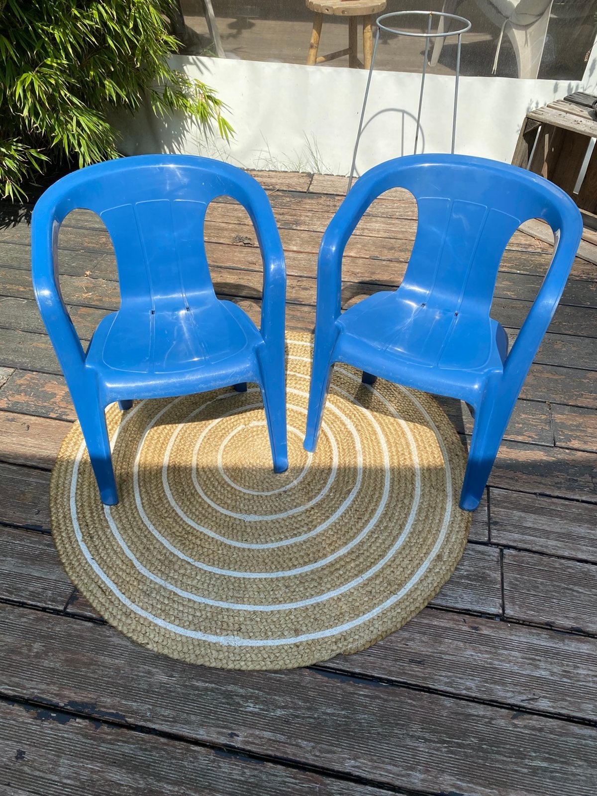 Blauwe kinderstoeltjes, Tuin en Terras, Ophalen, Gebruikt, Kunststof, Stapelbaar