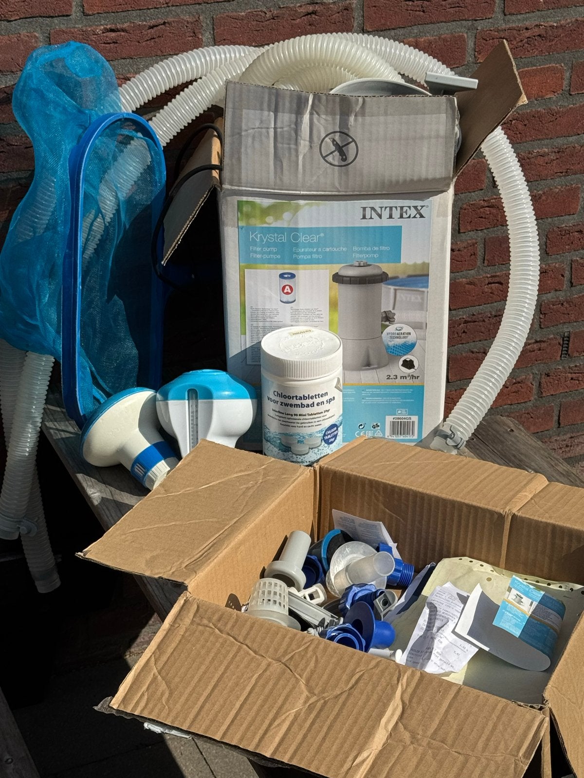 Zwembad accessoires:filterpomp incl 3 nieuwe filters, chloor, Ophalen, Gebruikt, Zwembadpomp