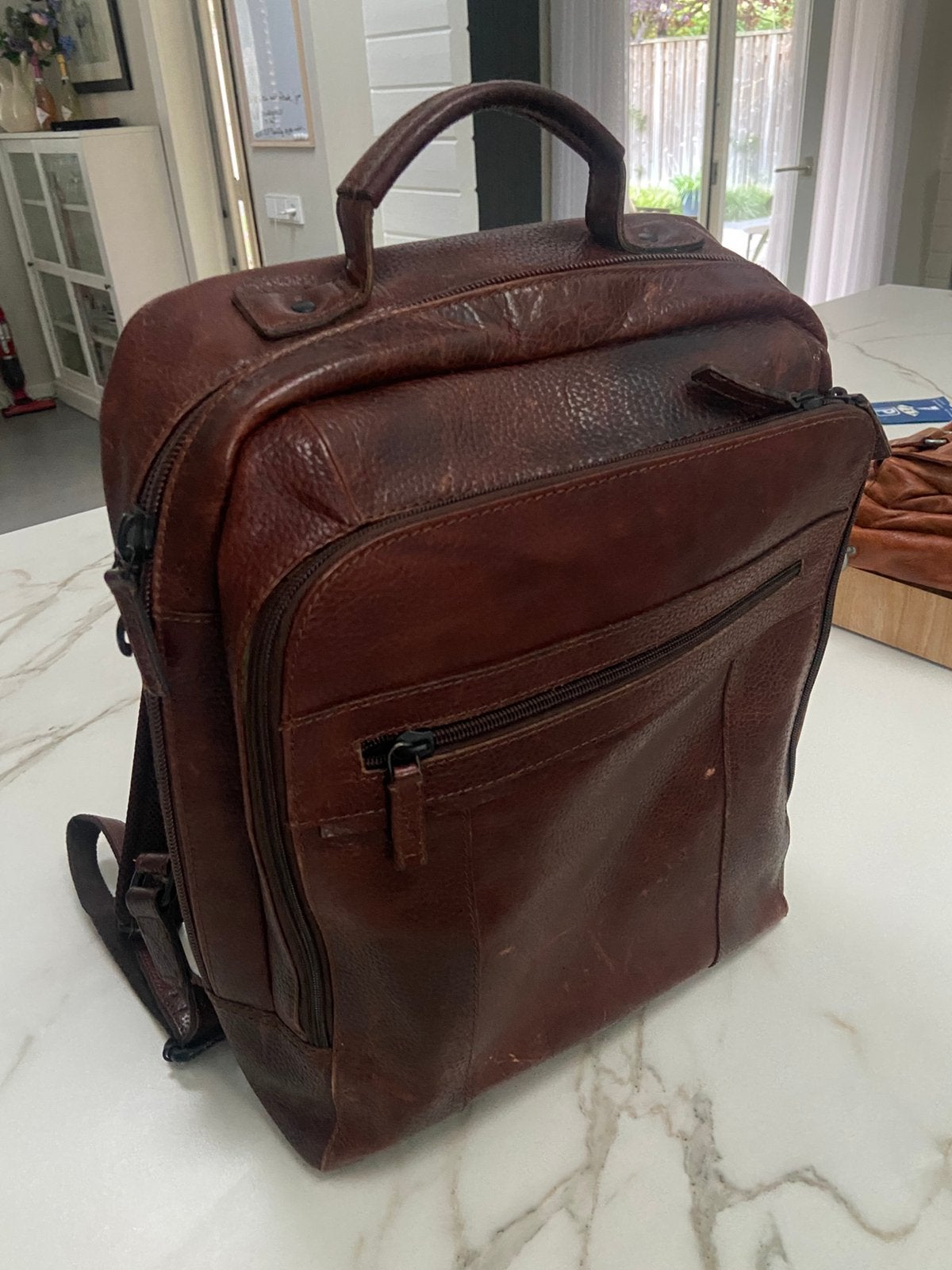 Lederen rugzak, Bruin, 15 inch, Ophalen of Verzenden, Zo goed als nieuw