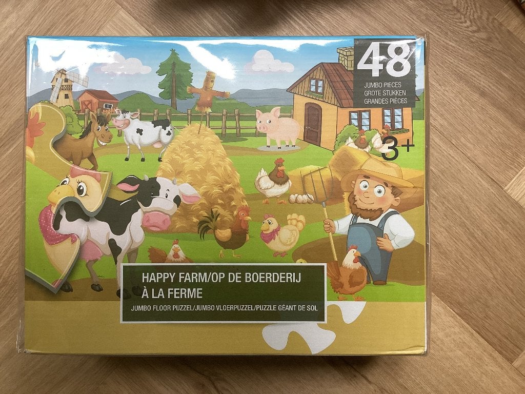 Vloerpuzzel 48 grote stukken op de boerderij 90x60cm, Ophalen, 10 tot 50 stukjes, Gebruikt, 2 tot 4 jaar