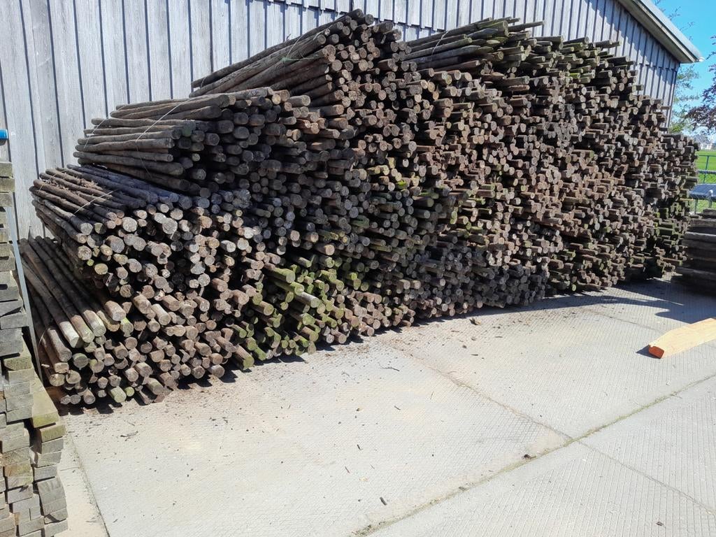 Grote partij gebruikte boompalen 2.50m, 3-6cm dik, Ophalen of Verzenden, 250 cm of meer, Palen