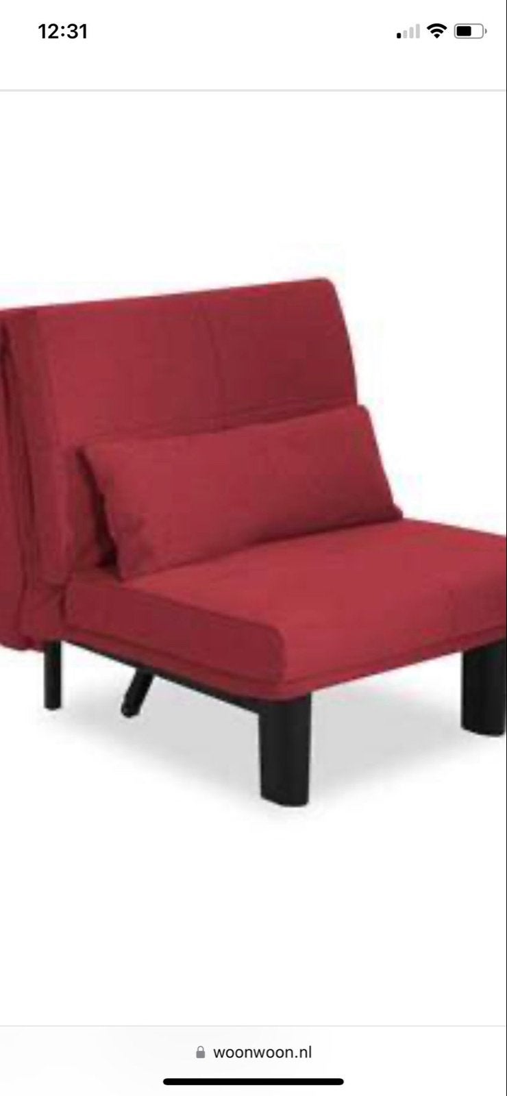Rode slaapbank/fauteuil - Compact en comfortabel, Ophalen, Gebruikt, 190 cm of minder, Rood