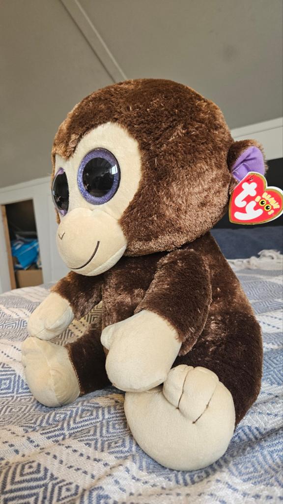 Ty Beanie Boo's Coconut Aap Knuffel - Zo goed als nieuw, Ophalen, Middelgroot (20 tot 80 cm), Bruin, Met label